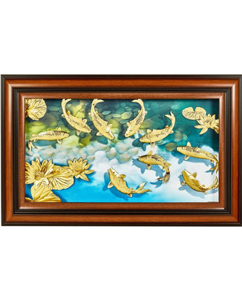 CGS-0670-01 The LUXE, Nine Fishs Gathering Brings Luck And Prosperity in Frame 90 x 60 cm