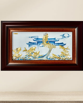 CGS-0671-01 The LUXE, Couple Carps Jumping To The Heaven Gate in Frame 52 x 32 cm