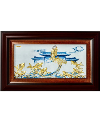 CGS-0671-01 The LUXE, Couple Carps Jumping To The Heaven Gate in Frame 52 x 32 cm