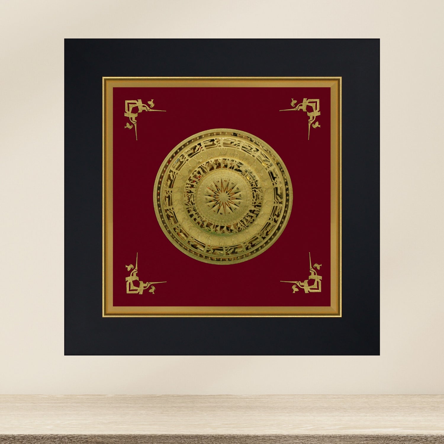 CGS-0677-01 Bronze Drum Symbol Of First Dynesty Of Nation Vietnam in Frame 35 x 35 cm