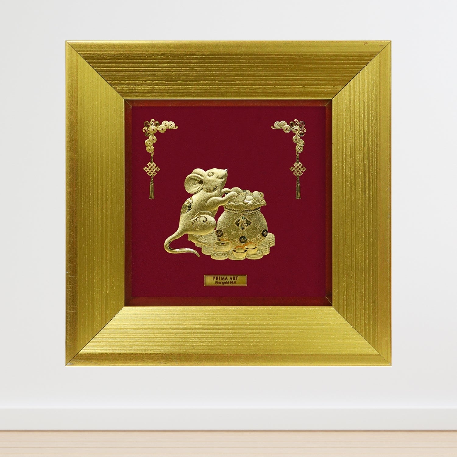 CGS-0716-03 Golden Rat Brings Fortune in Frame 18 x 18 cm
