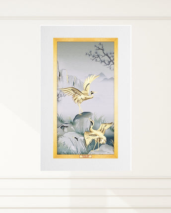 CGS-0734-01 The LUXE, Happy Couple Cranes Blessing Longevity  in Frame 25 x 40 cm
