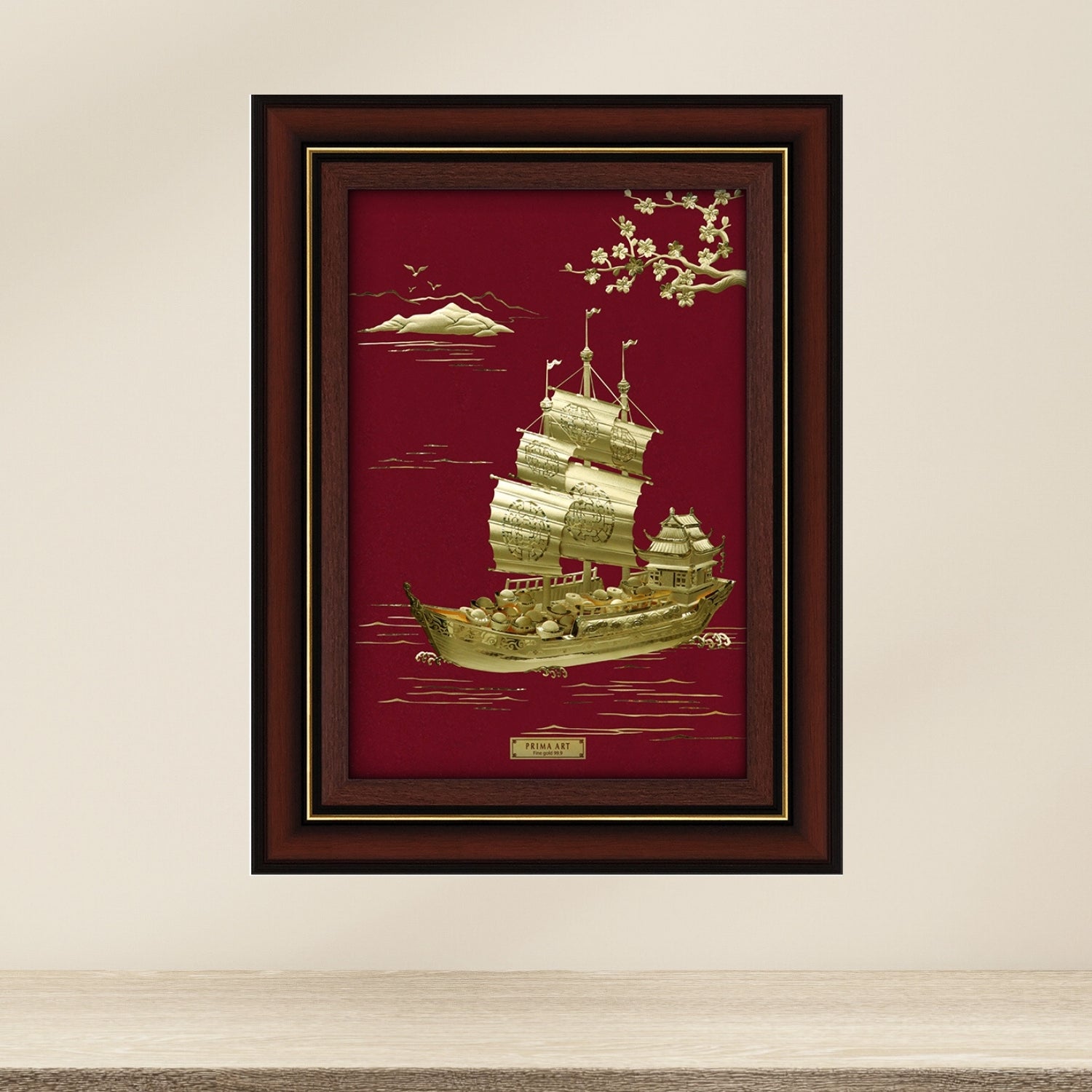 CGS-0755-01 Golden Ship Brings Fortune in Frame 58 x 75 cm