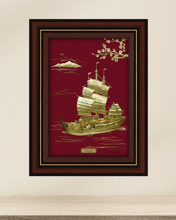 CGS-0755-01 Golden Ship Brings Fortune in Frame 58 x 75 cm