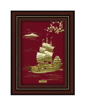 CGS-0755-01 Golden Ship Brings Fortune in Frame 58 x 75 cm