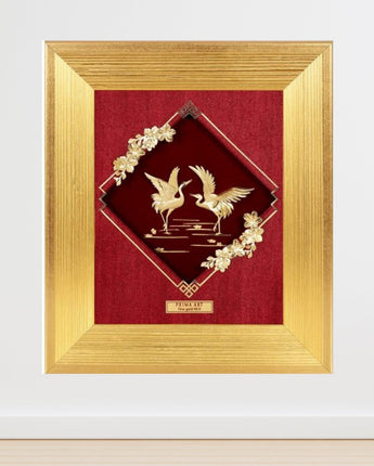 CGS-0756-01 NOBLE Original, Couple Cranes Dancing By The Lake in Frame 18 x 20 cm