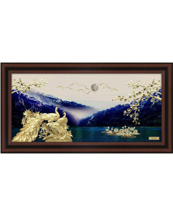 CGS-0801-01 The LUXE, Happy Peacocks In The Scenic  Moutain View From The Lake in Frame 140 x 70 cm