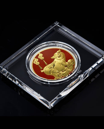 DGS-0029-05 Golden Pig Brings Luck in Paperweight Acryllic 12 x 10 cm
