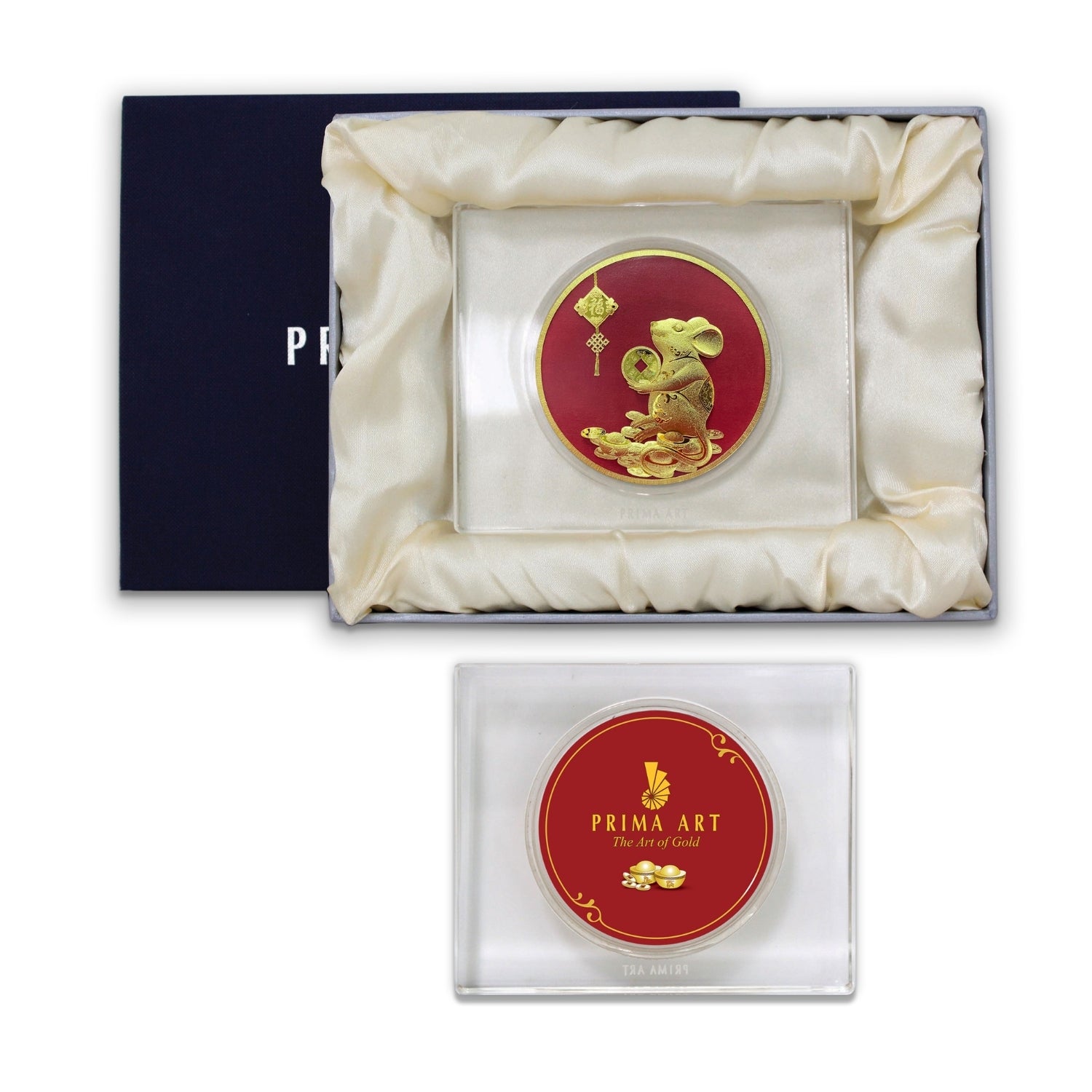 DGS-0029-06 Golden Rat Brings Luck in Paperweight Acryllic 12 x 10 cm