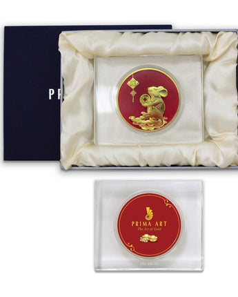 DGS-0029-06 Golden Rat Brings Luck in Paperweight Acryllic 12 x 10 cm