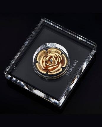 DGS-0036-01 Golden Rose in Paperweight Acryllic 8 x 7 cm