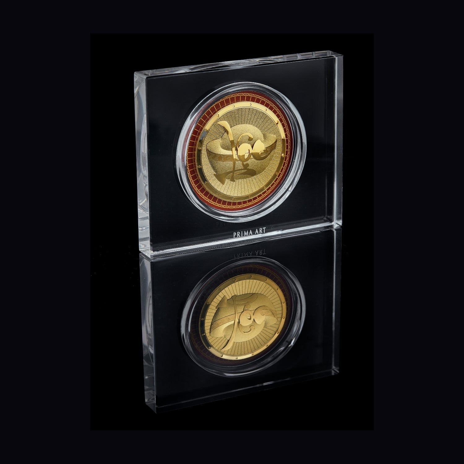 DGS-0054-01 Golden "LOC" Brings Fortune and Wealth in Paperweight Acryllic 12 x 10 cm