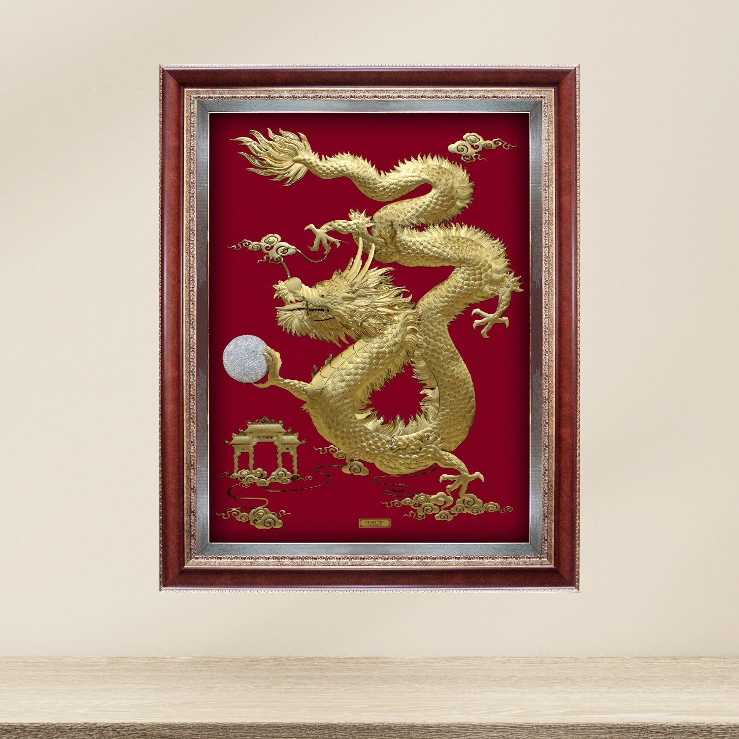 MGS-0024-01 Flying Dragon Holding Crystal Ball in Frame 100 x 125 cm