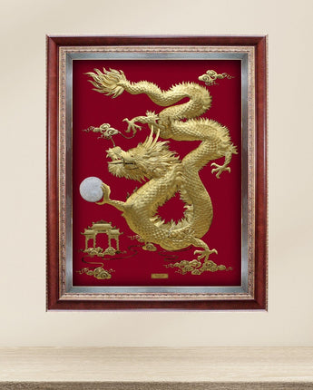 MGS-0024-01 Flying Dragon Holding Crystal Ball in Frame 100 x 125 cm