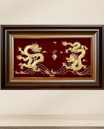 MGS-0045-01 Two Dragons Chalenging To Win The Crystal Ball in Frame 52 x 32 cm