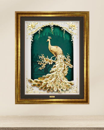 MGS-0058-01 NOBLE Peafowl, Elegant Peacock In The Flower Garden in Frame 100 x 125 cm