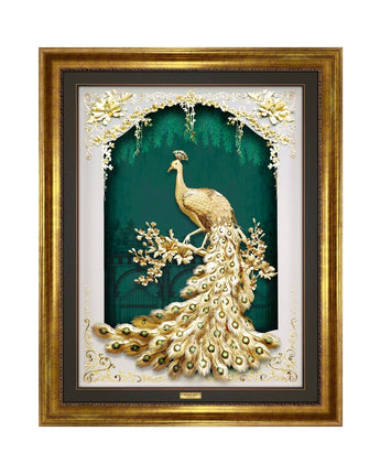 MGS-0058-01 NOBLE Peafowl, Elegant Peacock In The Flower Garden in Frame 100 x 125 cm