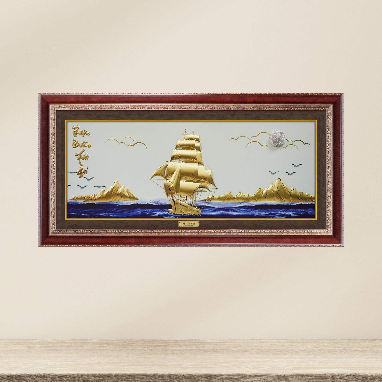 VCG-0005-01 The LUXE, Smooth Journey Golden Wealth Ship  in Frame 160 x 80 cm