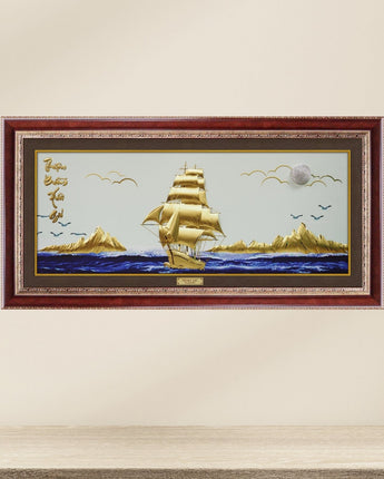 VCG-0005-01 The LUXE, Smooth Journey Golden Wealth Ship  in Frame 160 x 80 cm